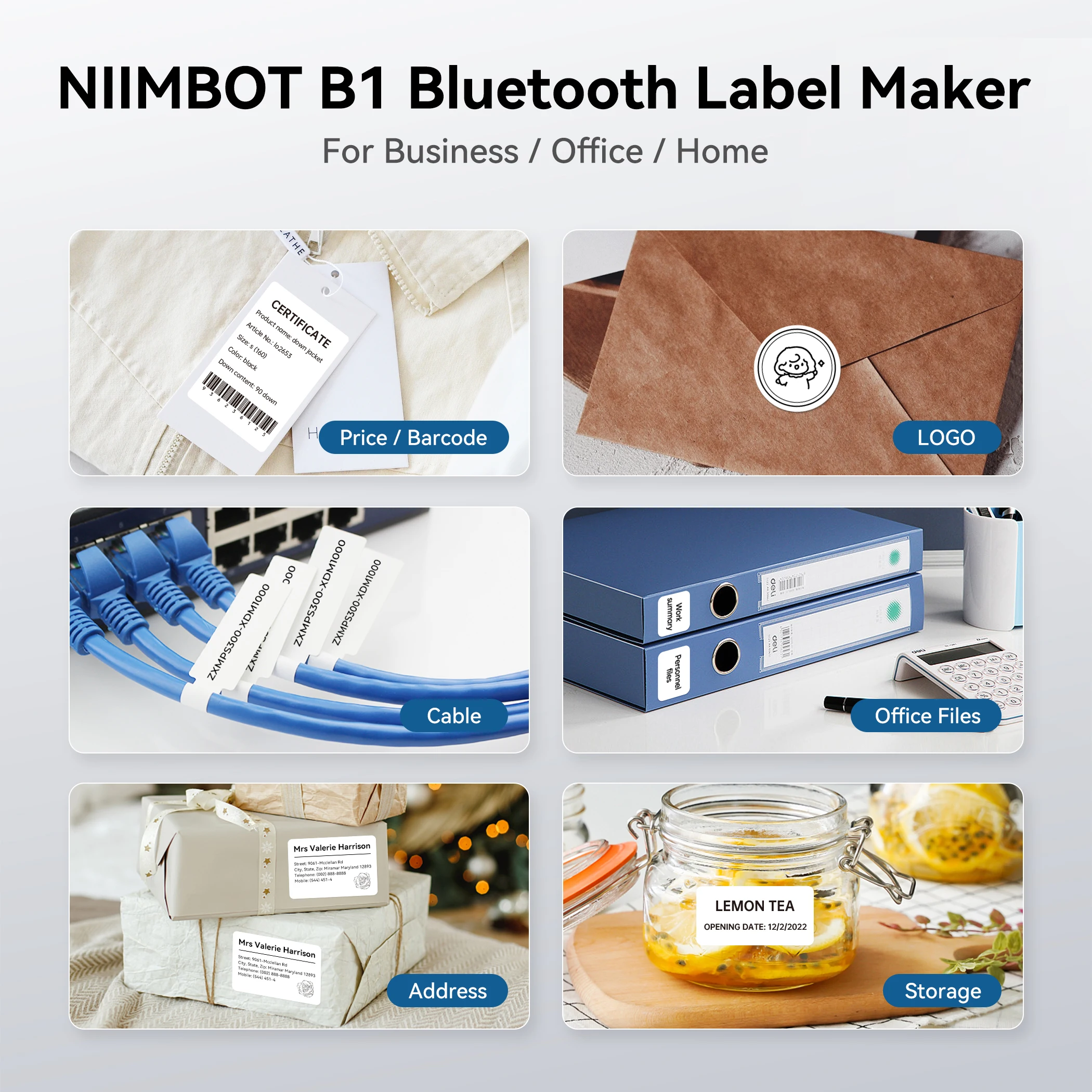 Niimbot B1 English Label Printer Portable Handheld Thermal Printer Mini Barcode QR Code Sticker Paper Color Rolls Maker Cable