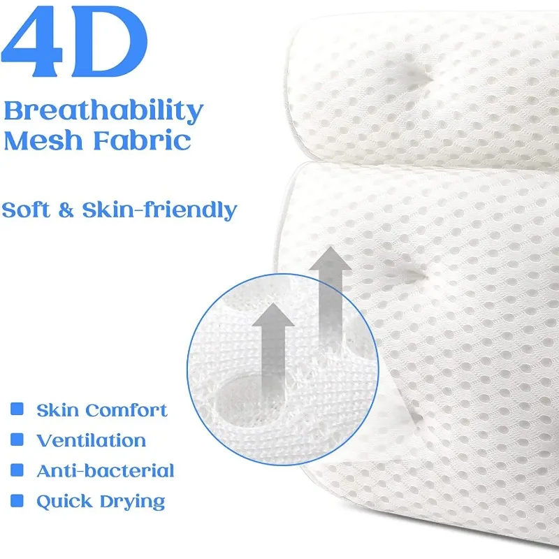 Useful Fashion Bathtub Support Neck,Head and Back with Non-Slip Suction Cups air mesh Bathtub Pillow