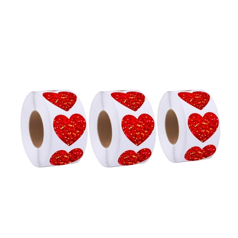 3 ม้วน 25 มม.หัวใจรักสติกเกอร์ 1 นิ้วหัวใจป้ายสติกเกอร์วันวาเลนไทน์กาวสติกเกอร์สำหรับหัตถกรรมซองการ์ด