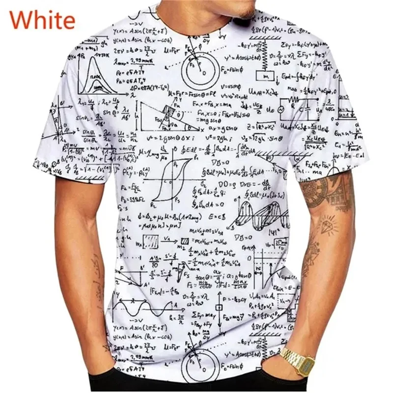 3d Printing Mathematical Formula Pattern T-shirt For Men Fashion Short Sleeve Plus Size Casual Tee Tops Streetwear Men's Clothes