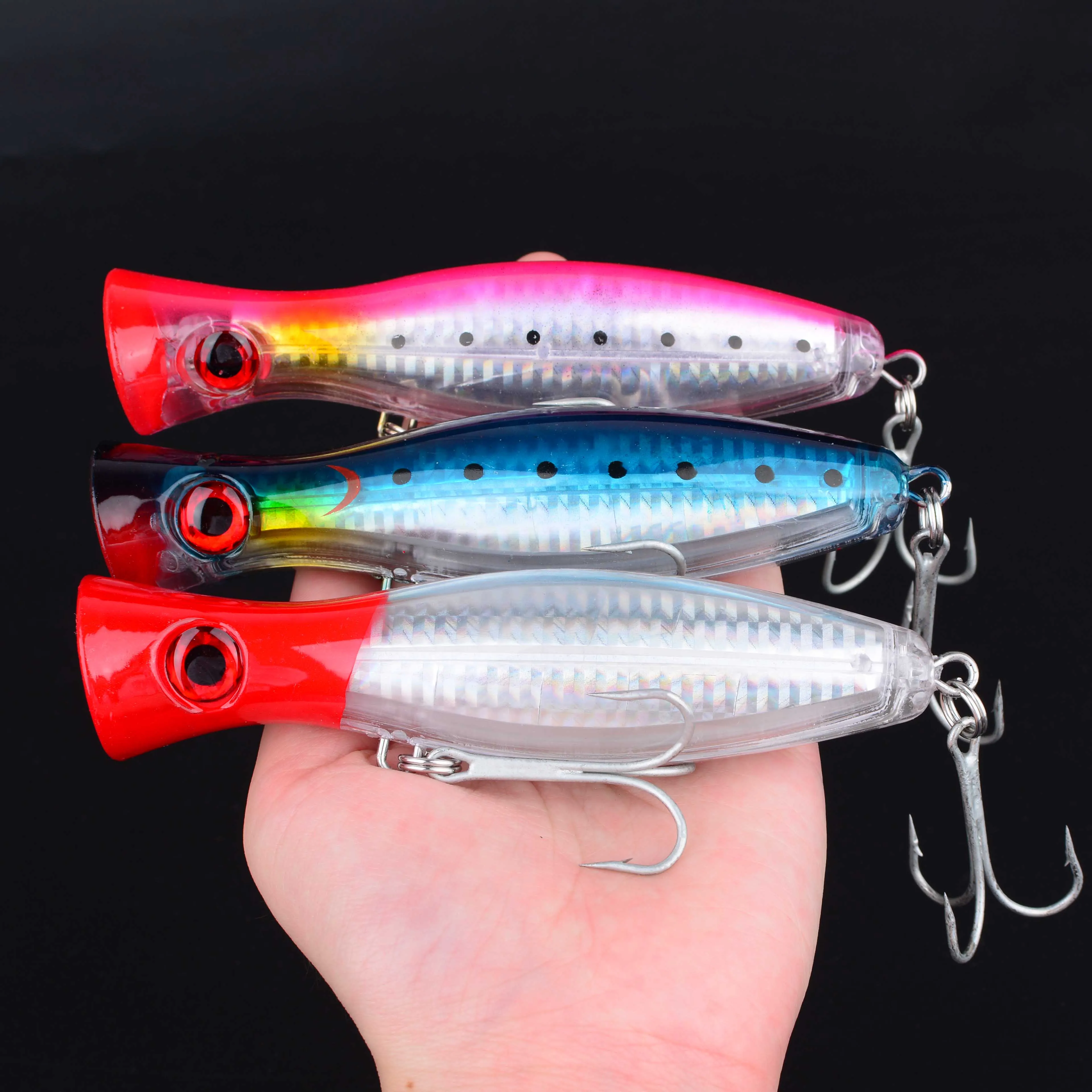 6 قطعة كبيرة بوبر الصيد إغراء الطعم Pesca ثلاثة أضعاف السنانير كرنك الطعم عيون ثلاثية الأبعاد الاصطناعي الطعم الثابت الكارب بايك صيد السمك
