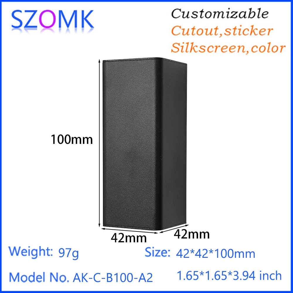 1Piece 42*42*100mm szomk hot sales pcb power switch enclosure new arrival DIY box electronics aluminum enclosure project box