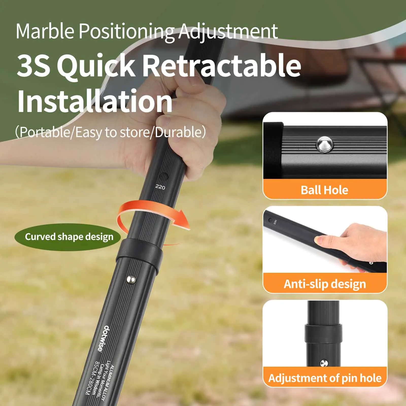 DOTWISE Outdoor Camping Tent Pole Retractable Aluminum Alloy Canopy Pole Waterproof Cloth Beach Sunshade Support  Pole view 3