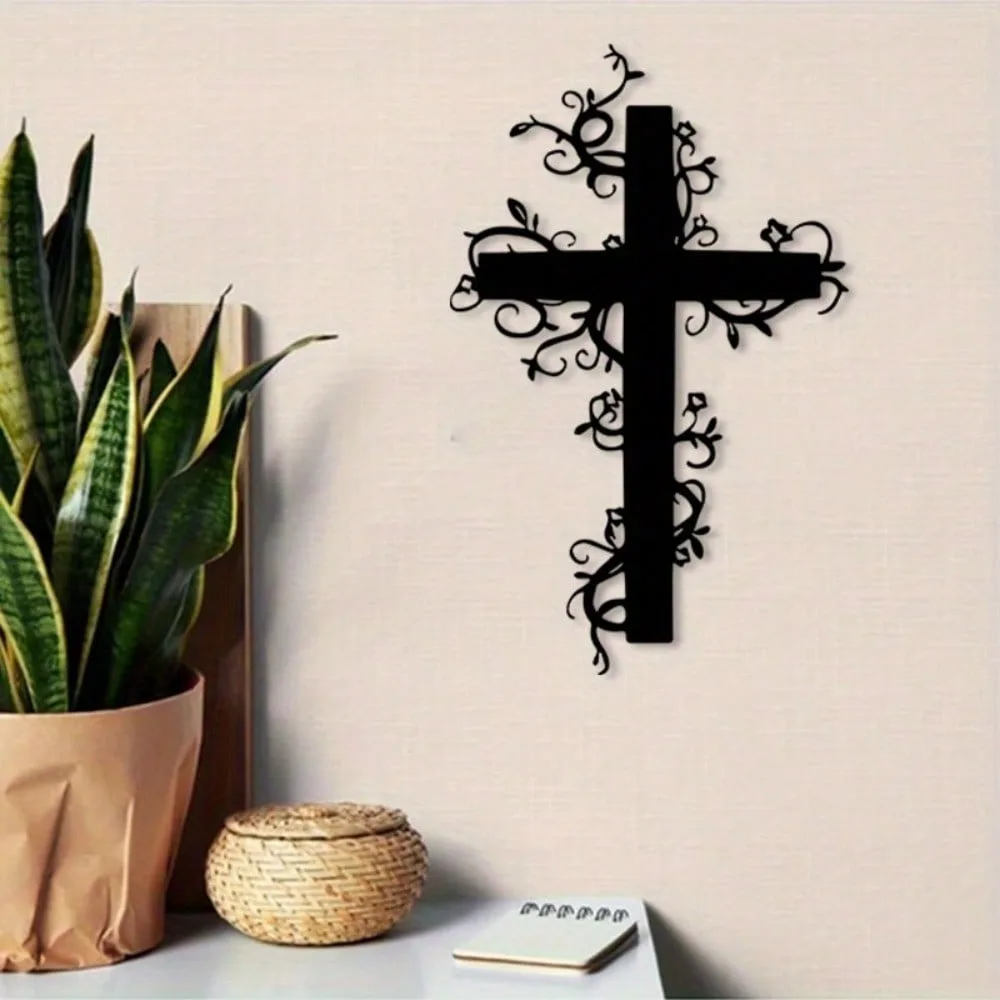 1 Stück Vintage Eisenkreuz Wandkunst - Rostbeständige Metall-Religionsskulptur für Heimdekoration