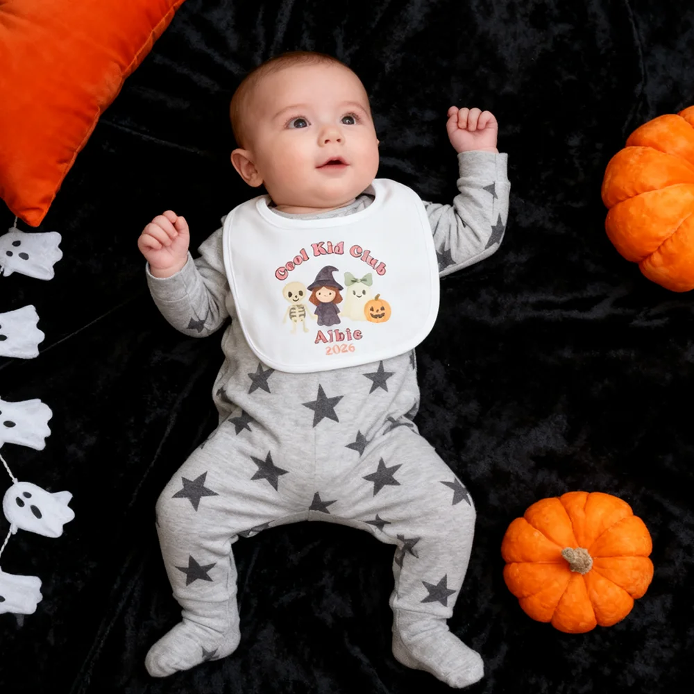 مخصص الطفل الأولى هالوين مريلة الهيكل العظمي الساحرة الأطفال بنين بنات هالوين الخريف ديكور الحفلات الوليد الزي مريلة استحمام الطفل #6