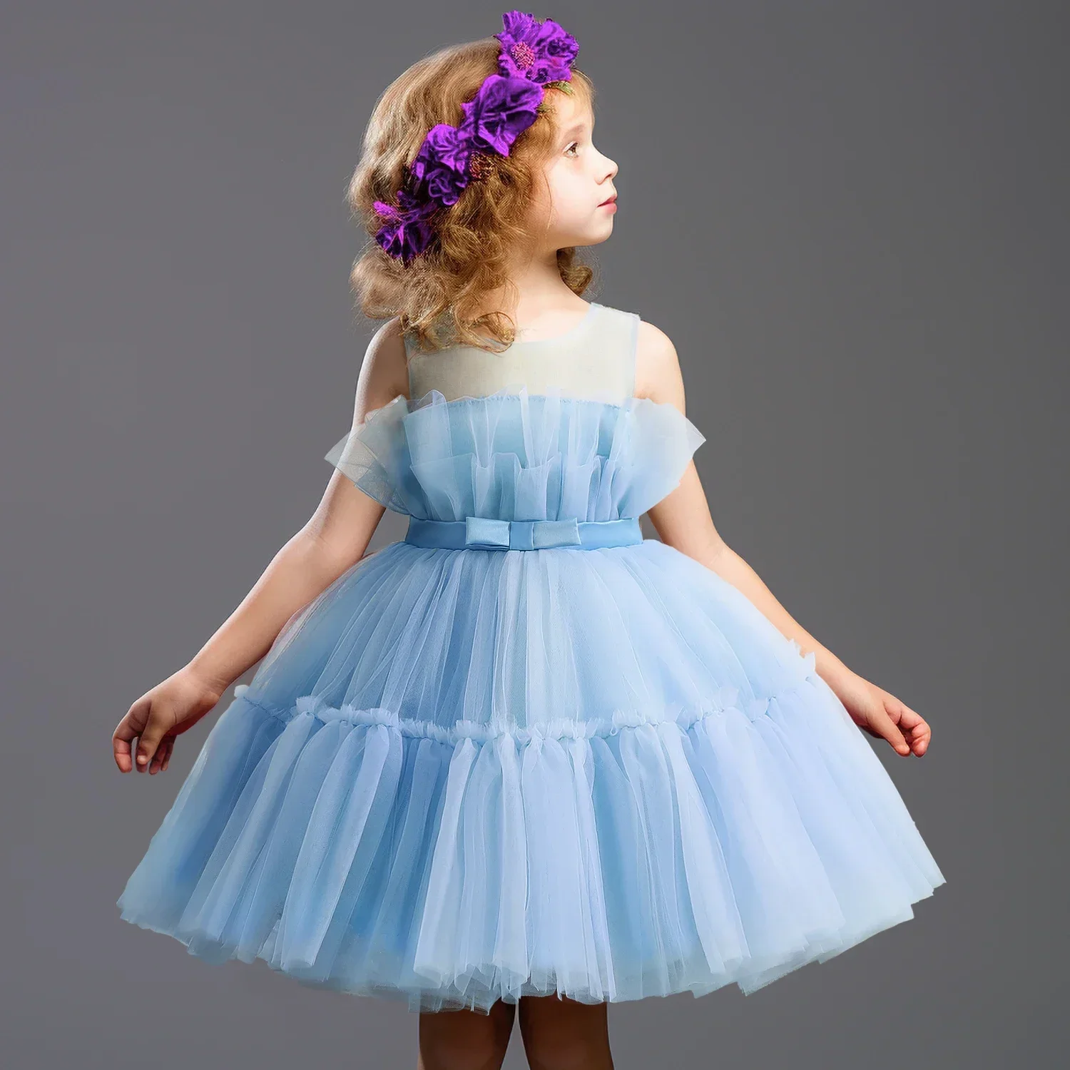 Baby Girls Wedding Princess Dress Baby Kids Elegant Party Tutu Fluffy Prom Gown Children Bridesmaid Evening Tulle Birthday Dress