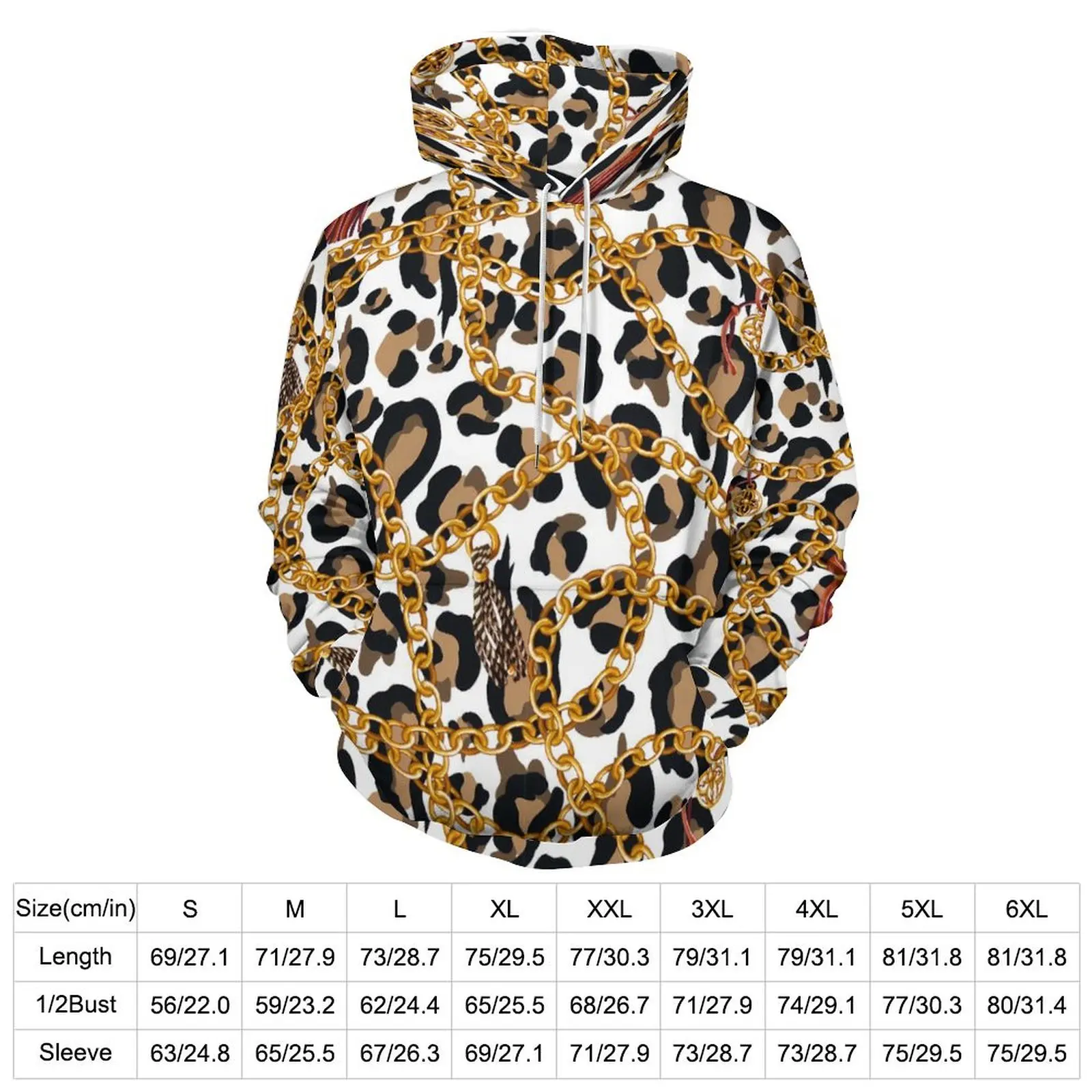 Golden Chains Hoodies Long Sleeve Leopard Print Funny Casual Hoodie Spring Classic Oversized Graphic Loose Sweatshirts