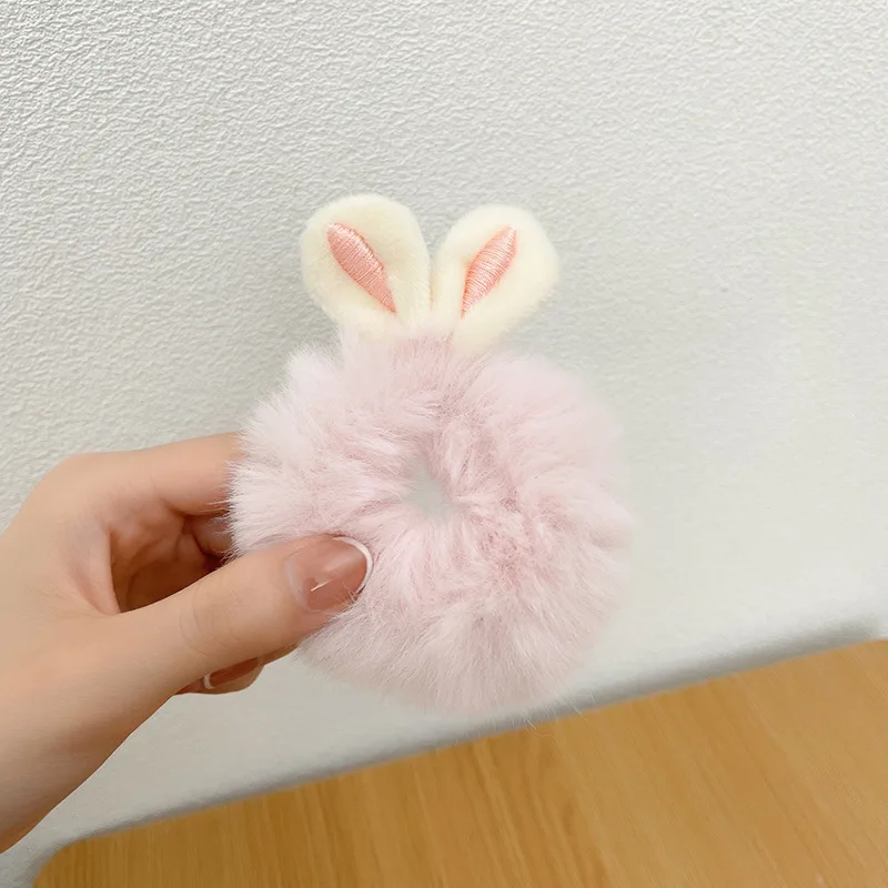 Mädchen Süße Nachahmung Kaninchen Pelz Kaninchen Ohren Elastische Haar Bands Frauen Pelz Flauschigen Haar Ringe Plüsch Scrunchies Haar Zubehör – Detail 10