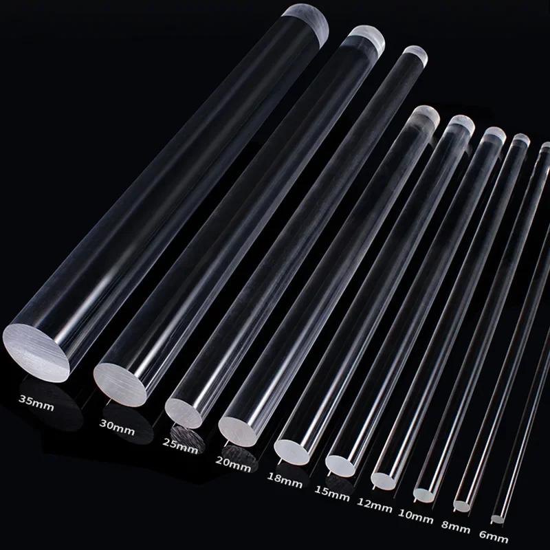 Clear Acrylic Round Rod 2mm 3mm 4mm 5mm 6mm 8mm 10mm 12mm 15mm 18mm 20mm 25mm 30mm 35mm 40mm 45mm 50mm 60mm 70mm 100mm