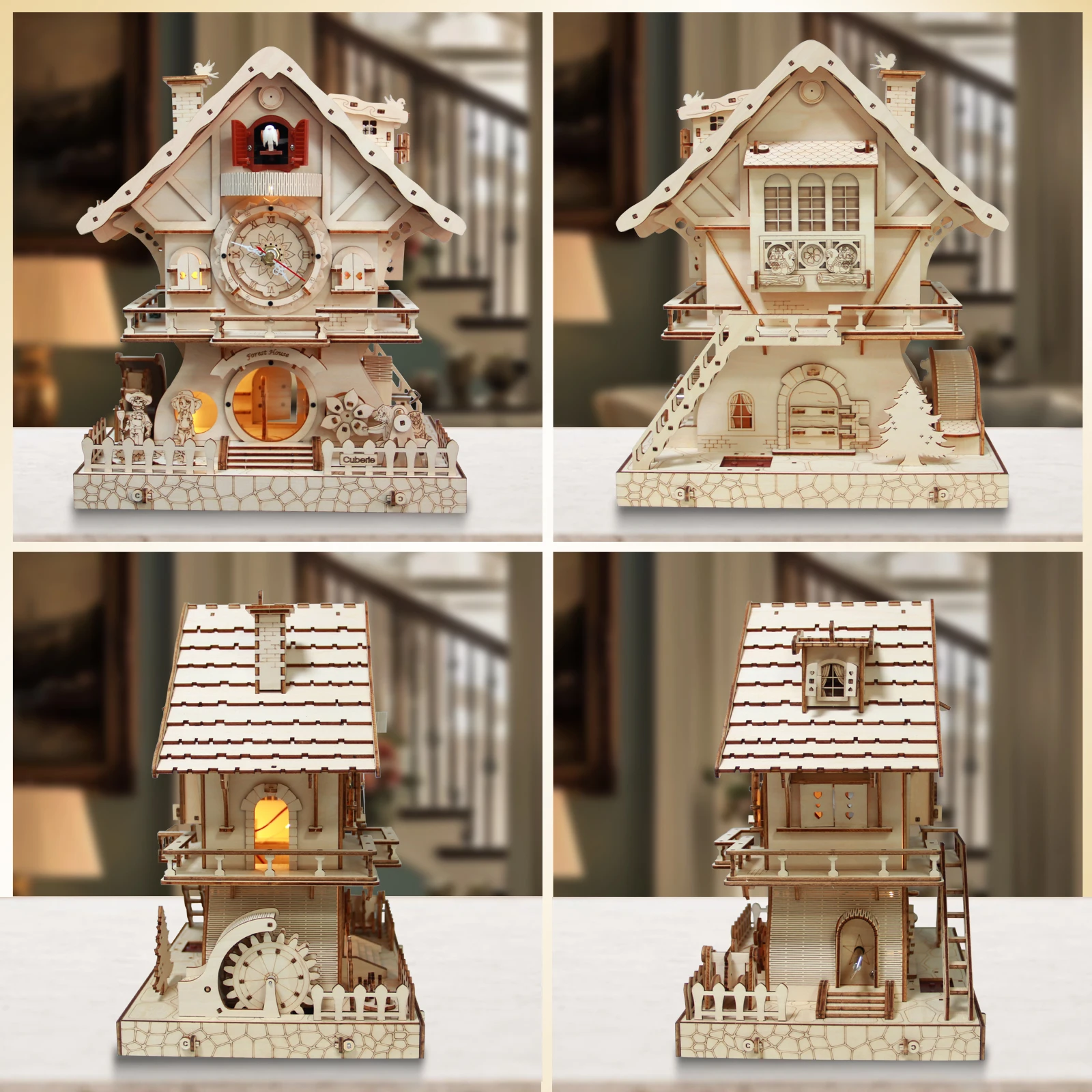 Cuberie 3D Wooden Puzzles Cuckoo Clock - DIY Model Kits for Adults with Music Box, Wood Building Project for Home Decor, Creativ