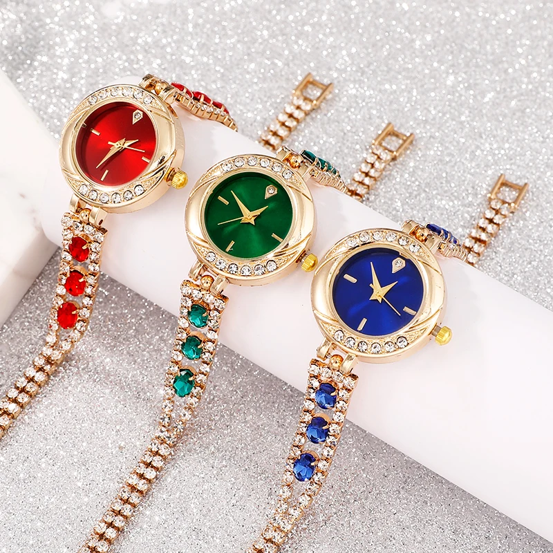 Diamond Women Watches Green Watch Ladies Wrist Watches Luxury Brand Rhinestone Womens Bracelet Watches Female Relogio Feminino