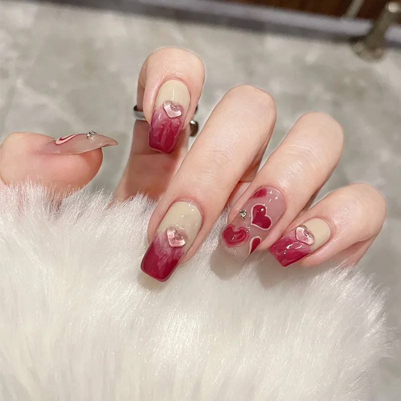 24pcs Cute Short Coffin Fake Nails Swallow Grid False Nails Sweet Pearl Press on Nails Glitter Diamond Nail Art for Women & Girl