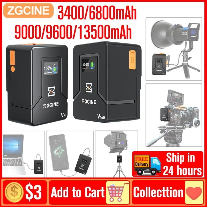 For Cameras Phones ZG-V99 ZG-V160 ZG-V50 Mount Battery V-Lock Lithium Battery Pack Auxiliary Battery Capacity