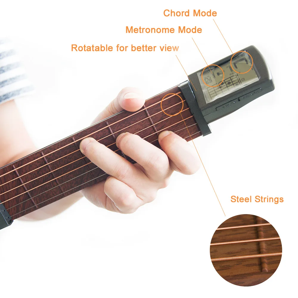 SCT-80 Pocket Guitar Chords Practice Tool Portátil Guitar Neck Trainer Com Rotating Chord Chart para Iniciantes Chord exercitador