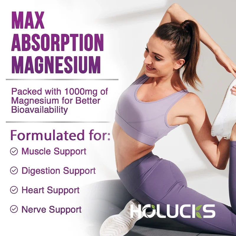 Citrato de magnésio 1000mg - Absorção máxima de suporte para a saúde muscular, nervo, osso e coração, cápsulas complexas de citrato de alta absorção