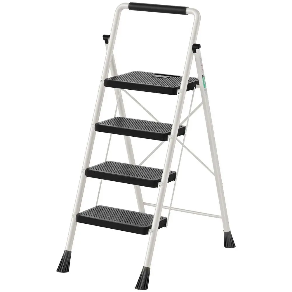 Portable Folding Step Stool 4 Step Ladder Wide Anti-Slip Pedal Handgrip Lightweight Safe Alloy Steel Foldable Stairs Office Home