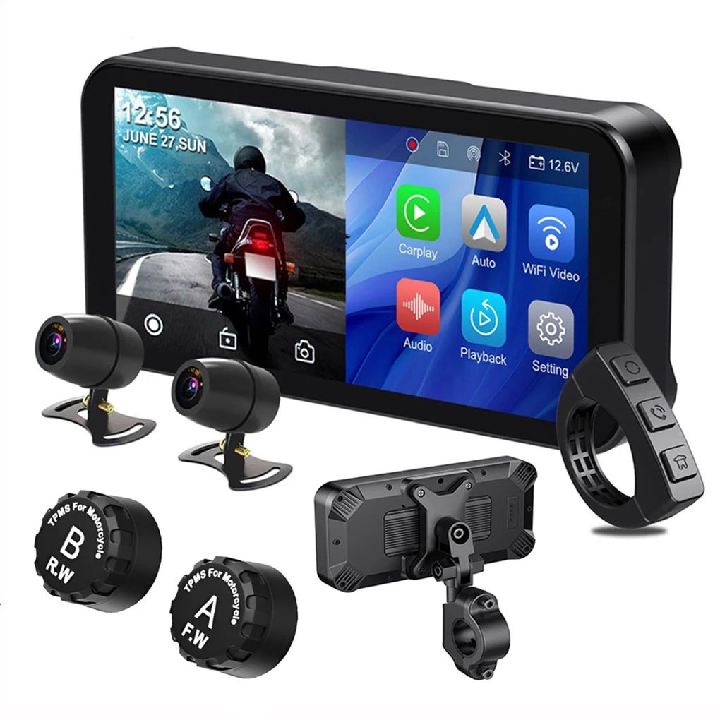 

1080P 6.25-inchTouch Screen Motorcycle GPS Navigation Front and Rear Camera Dual Driving Recorder with Tire Pressure Sensor