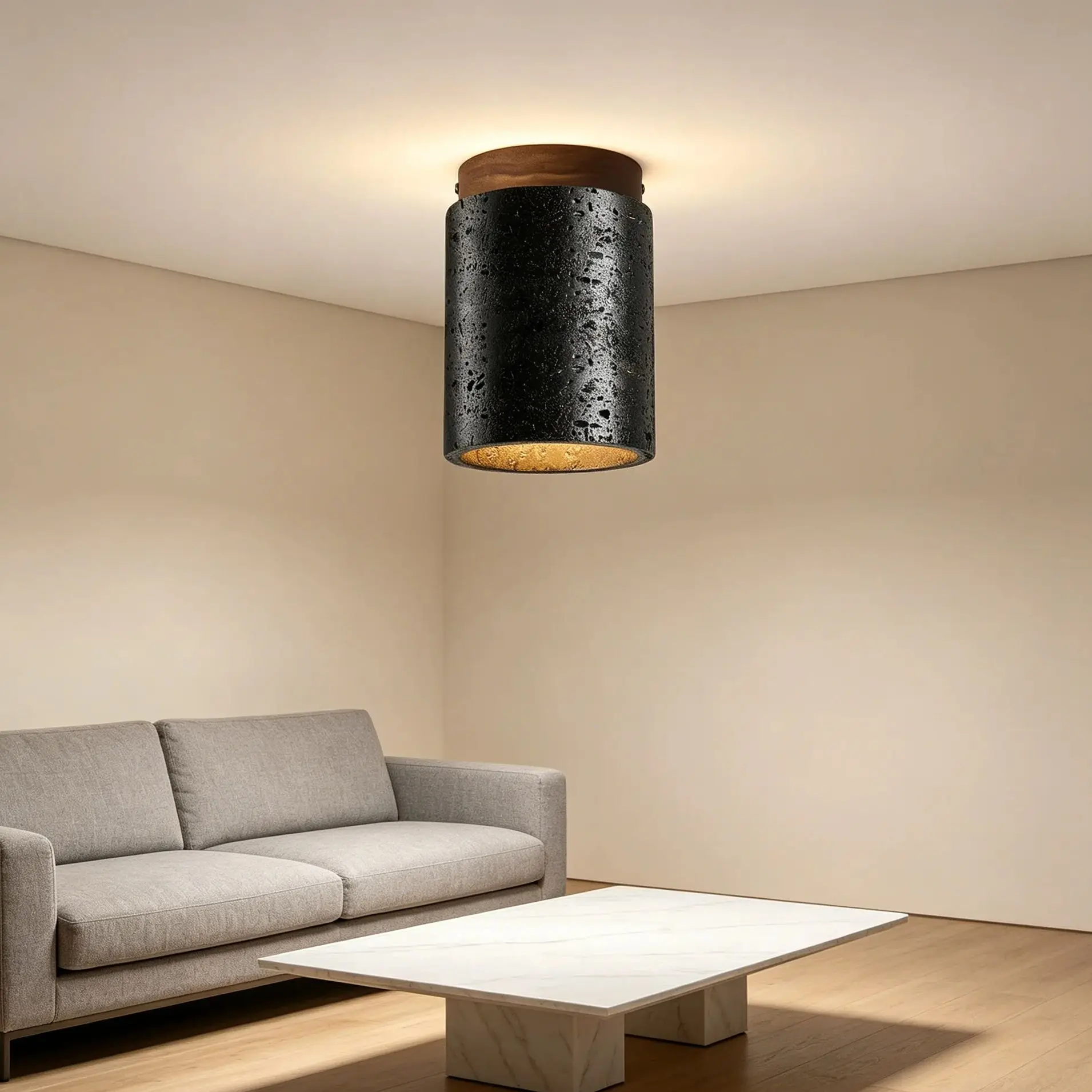 Artistic Yellow Black Stone Nordic Japanese Style LED Ceiling Light Minimalist Staircase Dining Space Indoor Home Fixture