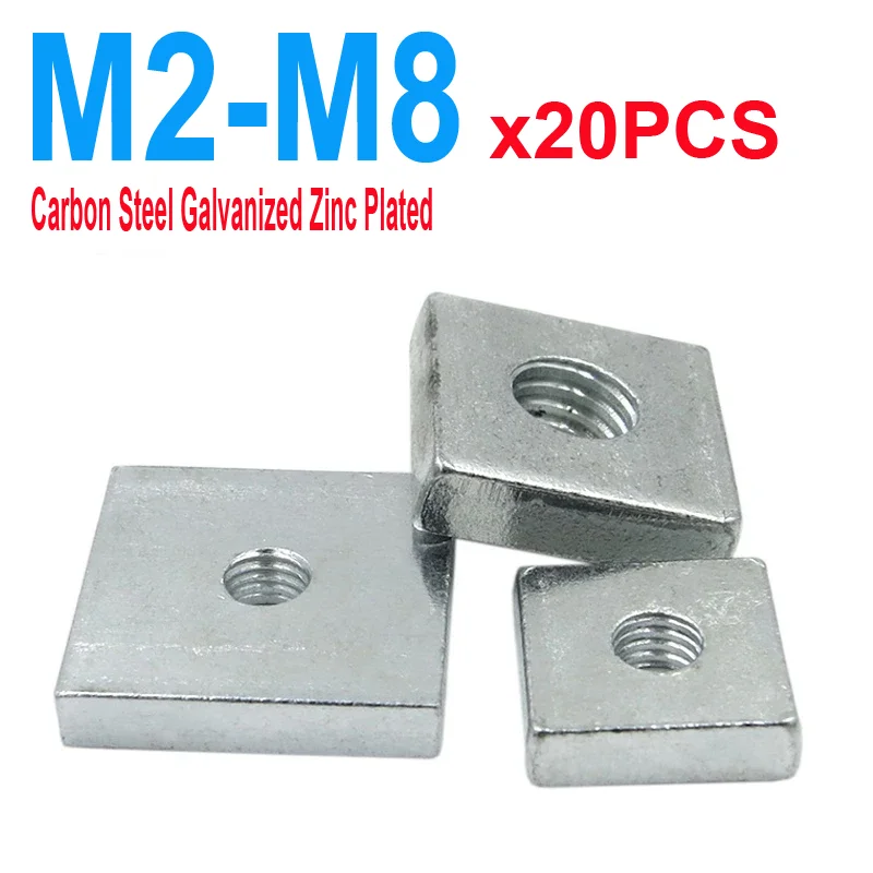 

20/ 40pcs/lot Square Nut M3 M4 M5 M6 Carbon Steel Galvanized Zinc Plated Thin Quadrangle Block Compatible with Prusa MK3 DIN562