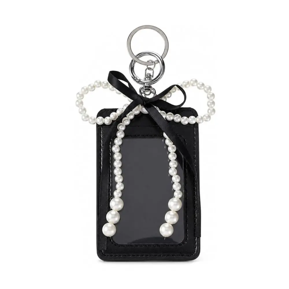 Stylish INS Style Cute Photocard Holder Decorative Protective Girls Photocard Case Soft PU Pearl Bow ID Card Case Keychain