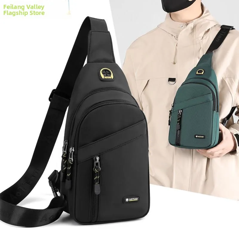 thickened-canvas-oxford-cloth-men's-crossbody-bag-casual-chest-bag-leisure-shoulder-bag-black-zipper-closure-sports-bag