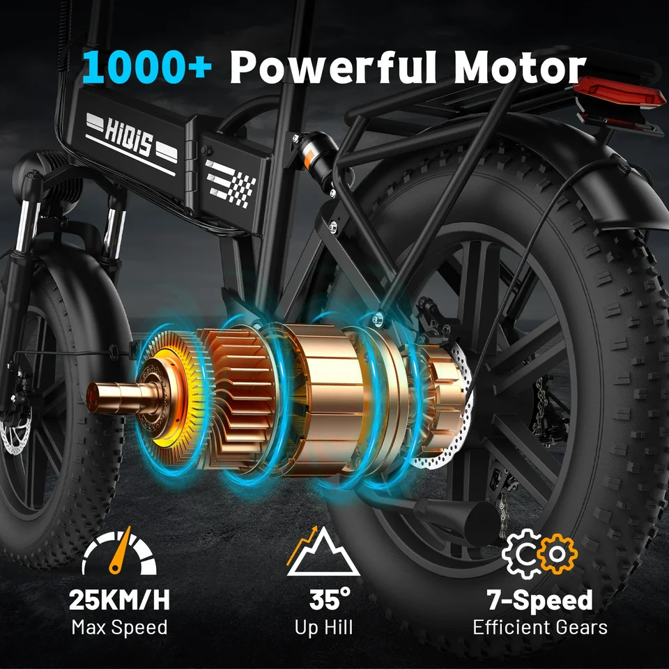 Electric bicycle E20 1000W motor 48V40AH battery electric bike 20in tires foldable suitable for camping city ​​commuting e-bike image 6