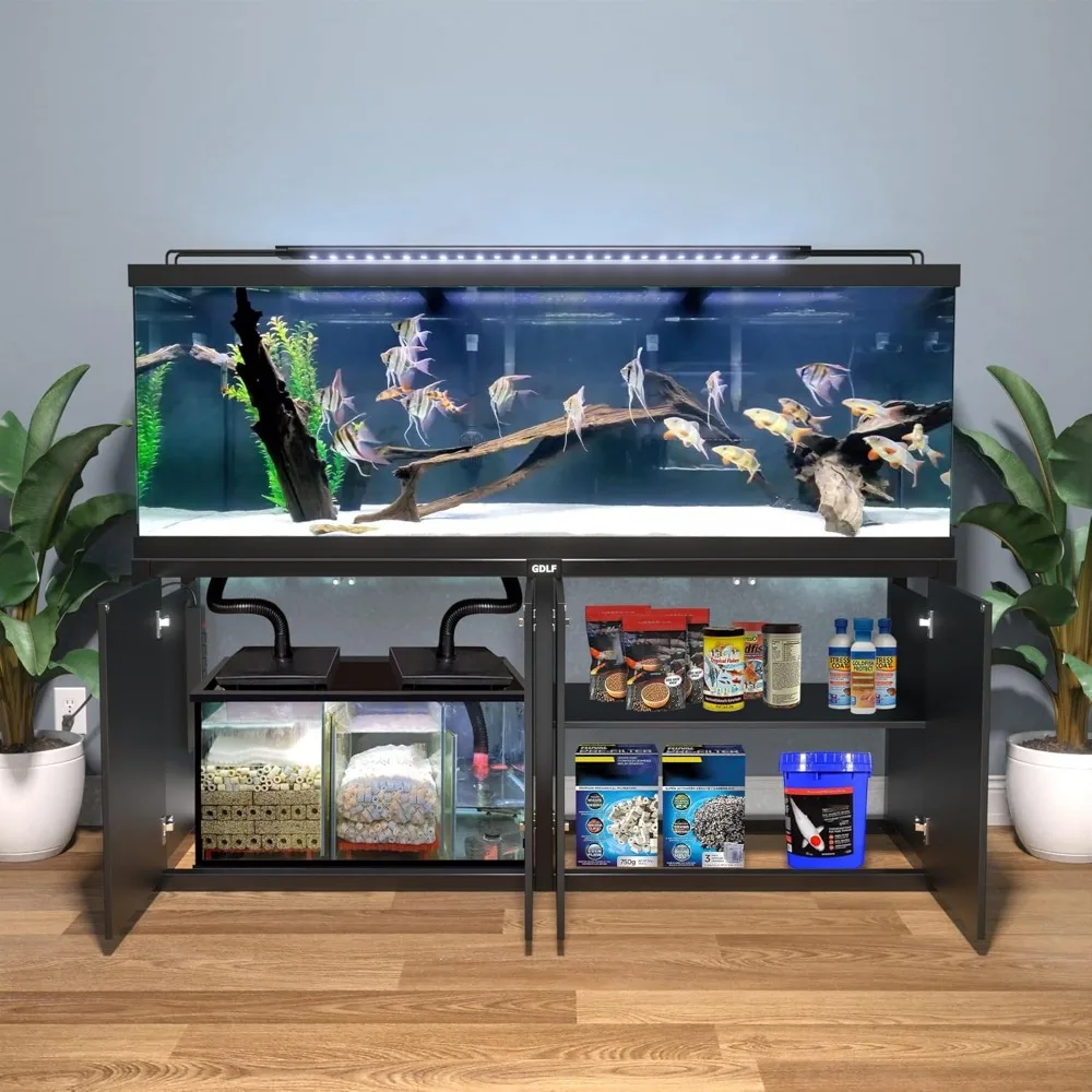 

125-150 Gallon Fish Tank Stand, Heavy Duty Metal Aquarium Stand with Power Outlet and Cabinet for Fish Tank Filters, Aquariums