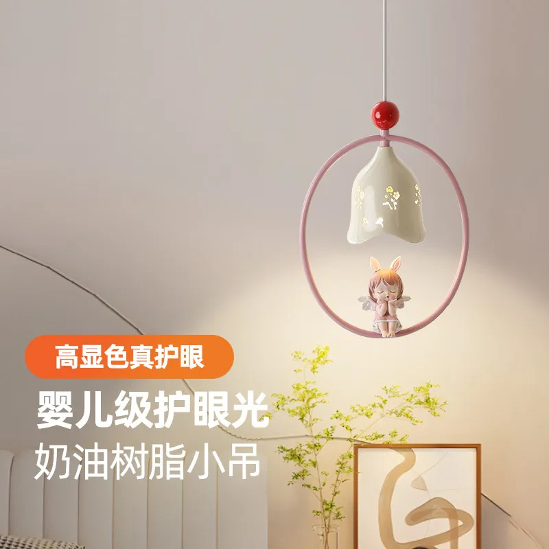 New Cream Style Bedroom Bedside pendant lamp Warm Dimmable High-level hanging light  Kids Room Led Chandelier