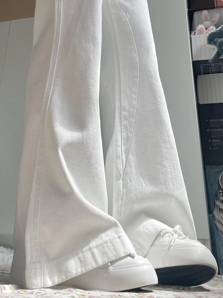 American Sle Vita alta Bell Bot Jeans Donna Bianco Estate Nuovi pantaloni larghi a gamba larga drappeggiati dimagranti