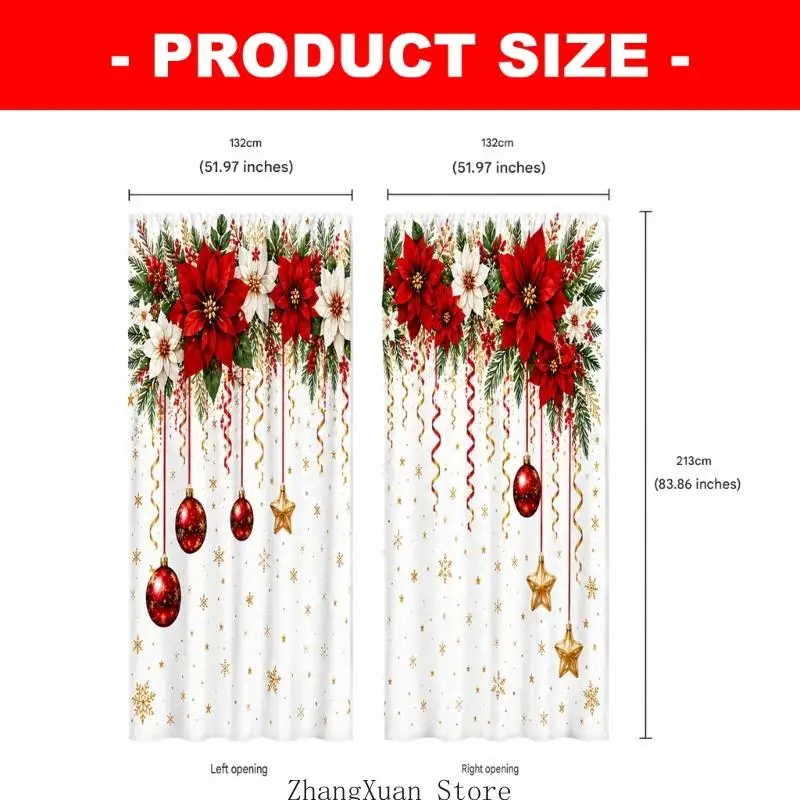 Festliches Vorhang-Set mit 2 weihnachtlichen Fensterpaneelen aus Polyester mit Sichtschutz für Arbeits- und Heimbürodekorationen – Detail 6