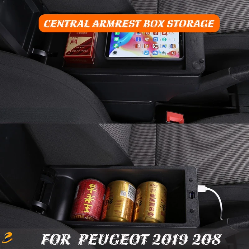 Livingfun For 2019 Peugeot 208 armrest box special logo PEUGEOT new 208 armrest modified accessories