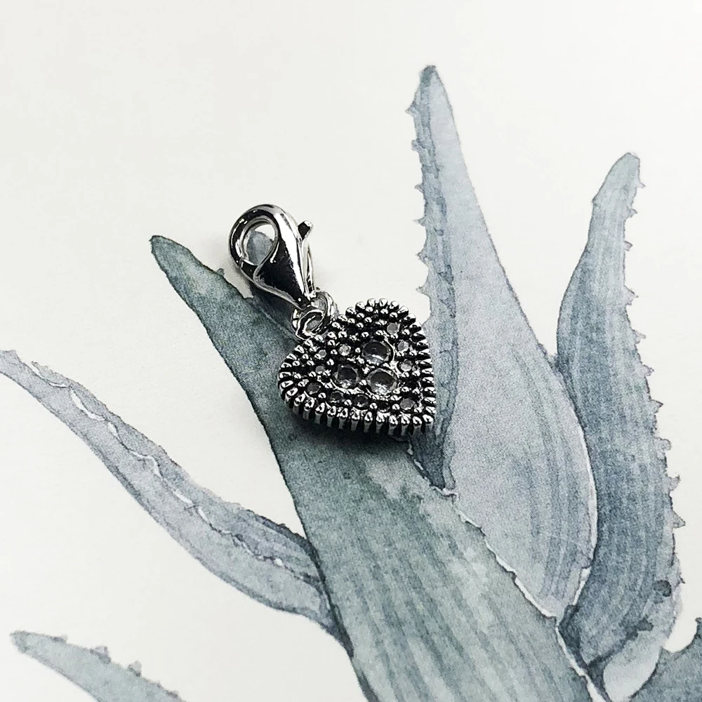 Herzanhänger, baumelnder Charm für Schmuckherstellung, Vintage 925 Sterling Silber, Geschenk für Frauen – Detail 7