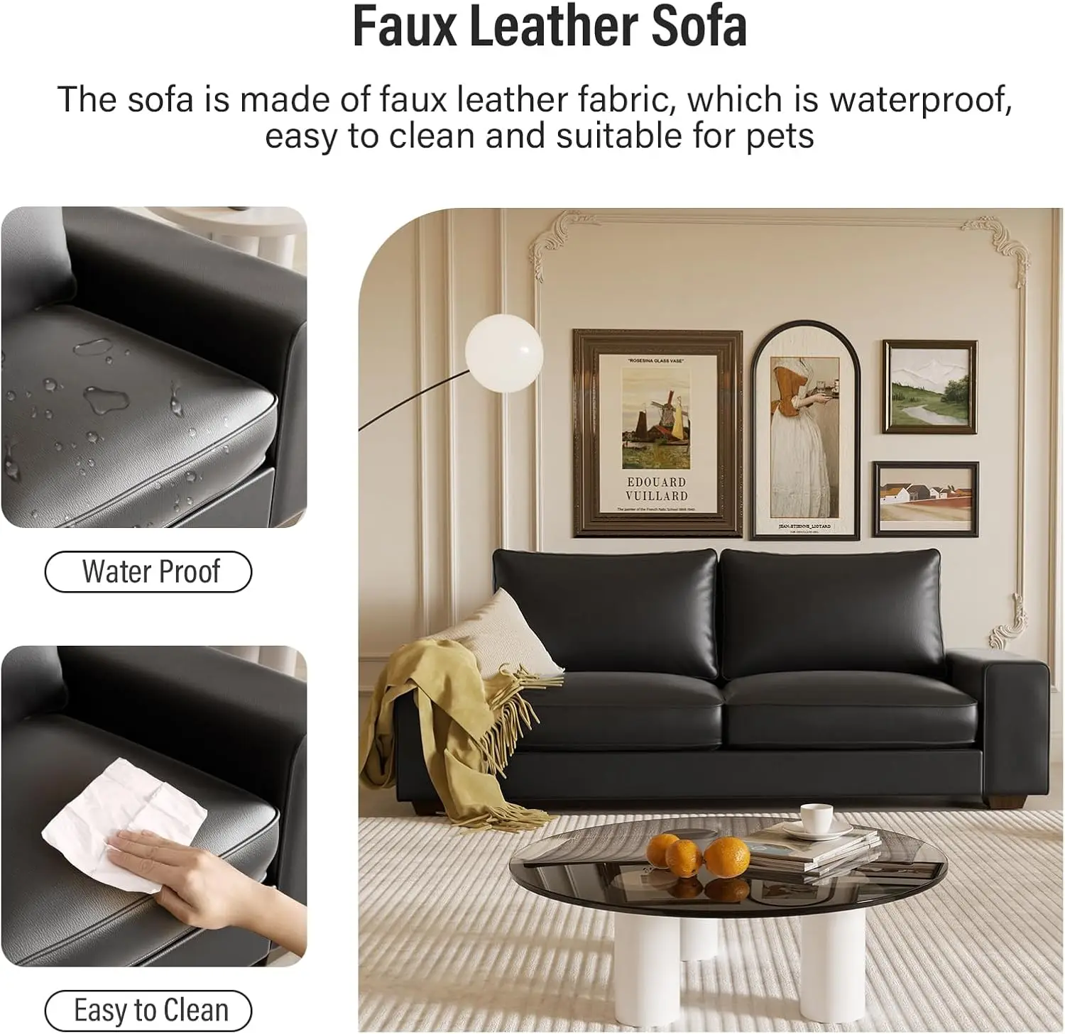 Sofá loveseat moderno e confortável de meados do século com braço largo e estrutura de madeira maciça para escritório, sala de estar e quarto, 3 lugares (858 polegadas)