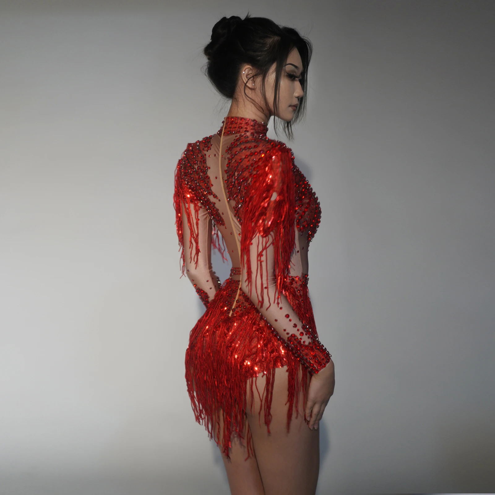 سباركلي الراين الترتر شرابة ارتداءها للنساء مثير أداء جوجو ملابس رقص راقصة المرحلة ارتداء عيد ميلاد الزي #6