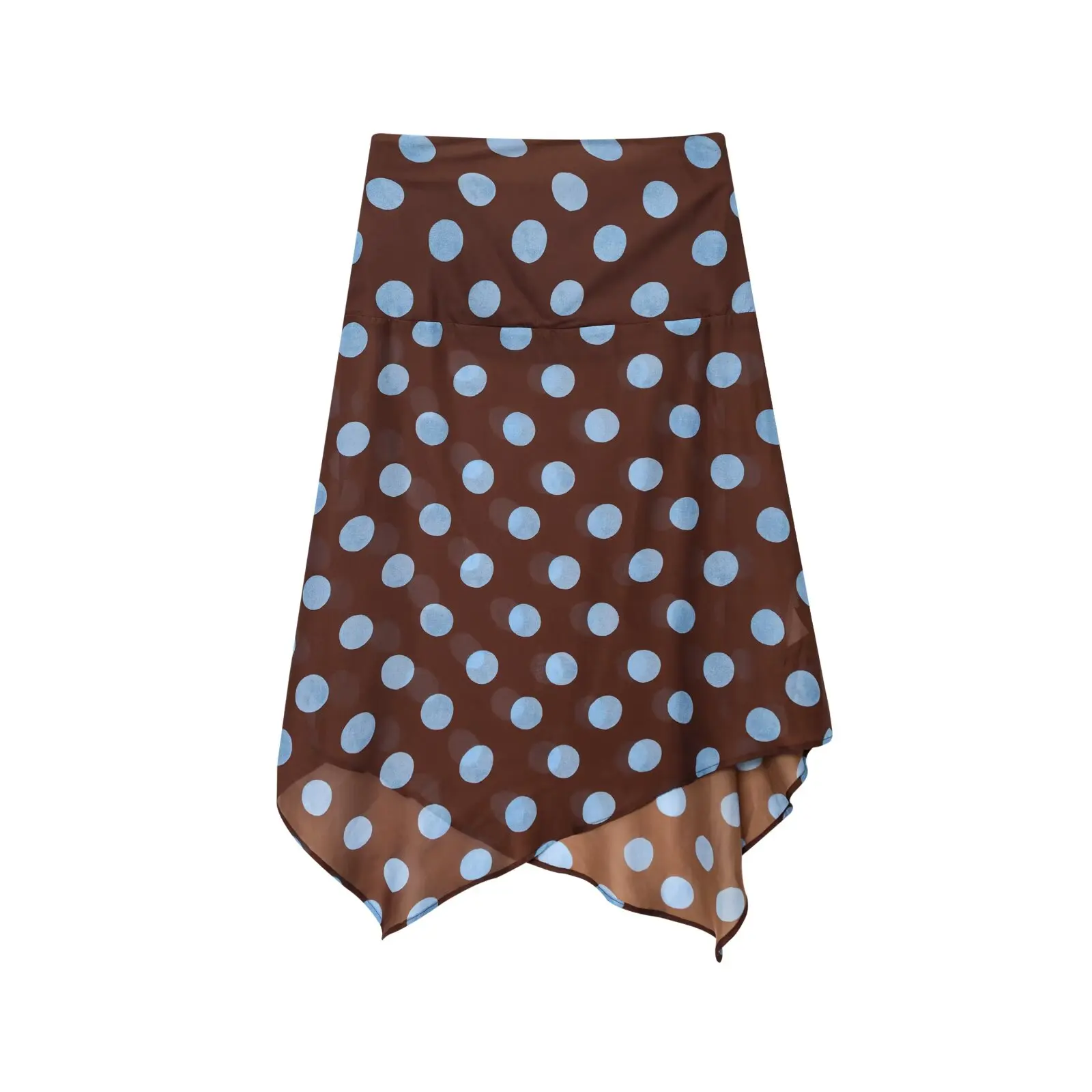 MYST & ZA2025 nueva ropa de verano para mujer, bufanda fina de temperamento suave, top con cuello halter de lunares, falda translúcida asimétrica