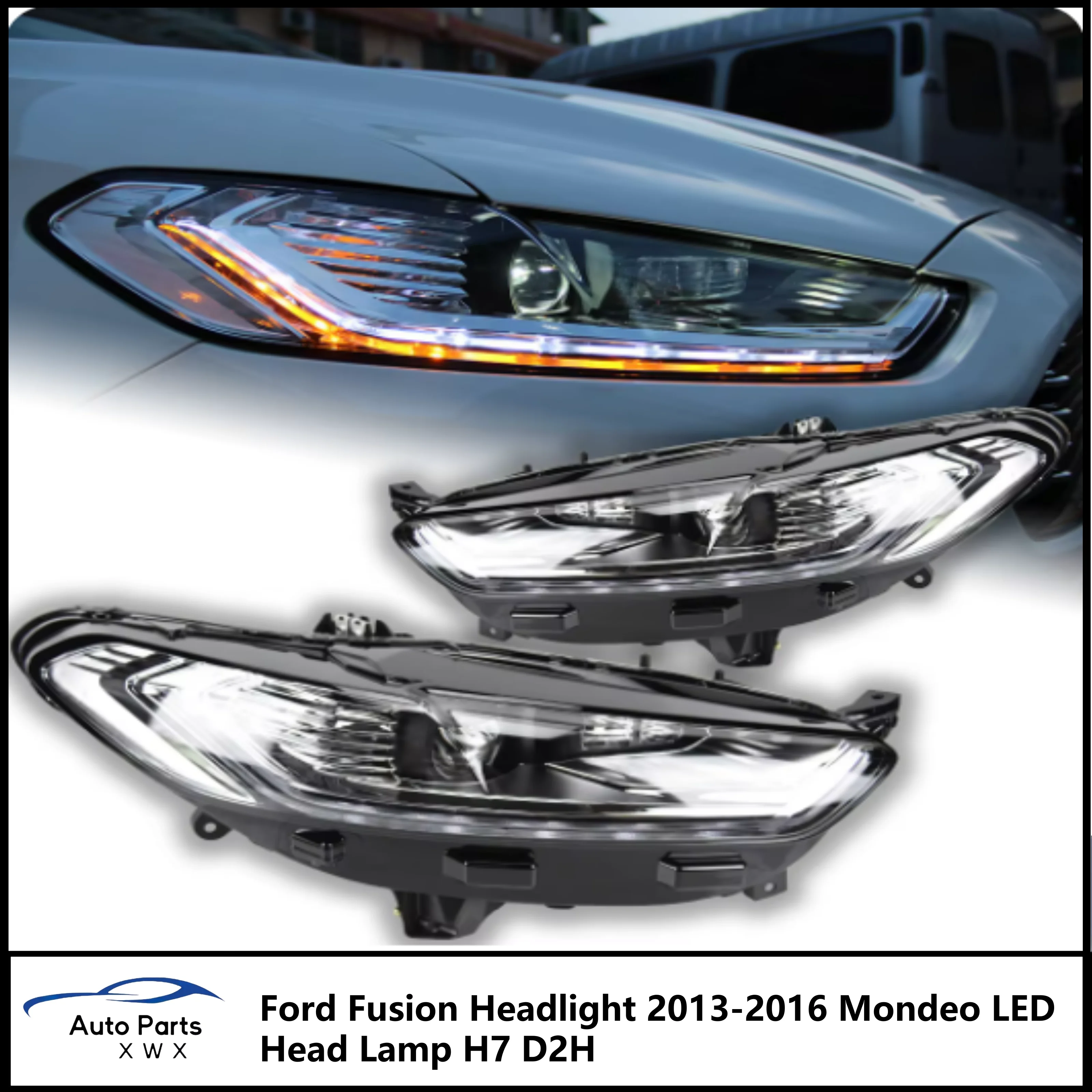 Car Styling for Ford Fusion Headlight 2013-2016 Mondeo LED Head Lamp H7 D2H Hid Dynamic Signal Bi Xenon LED Beam Accessories