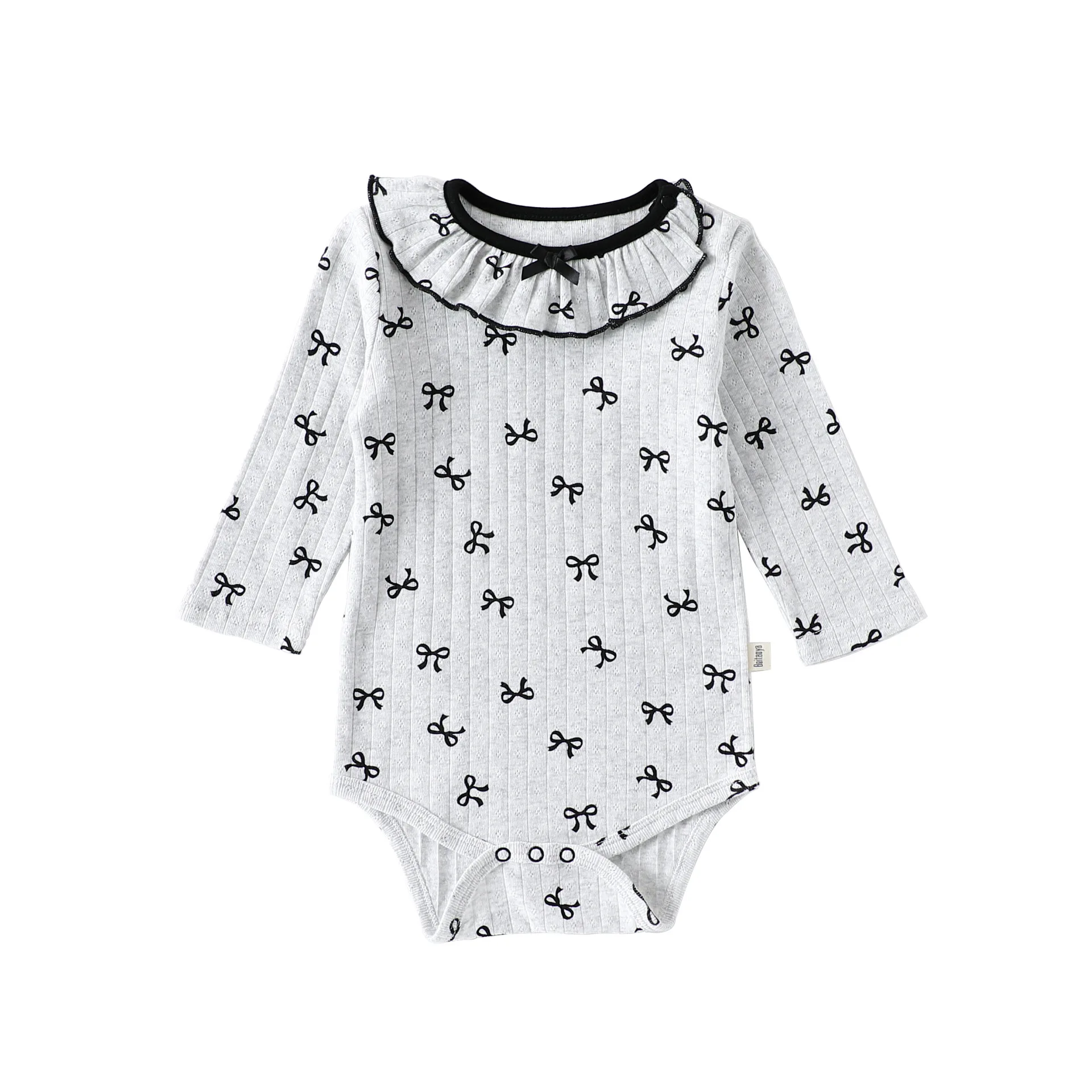 

Baby Long-sleeved Rompers 2025 Spring and Autumn Cute Bow Cotton Lace Collar Romper Climbing Clothes