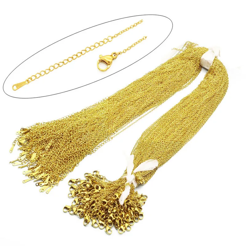 100Pcs Wholesale 1.5mm 2mm Stainless Steel Chain Necklaces 45 50cm with Lobster Clasp for Pendants Jewelry Accessories Making