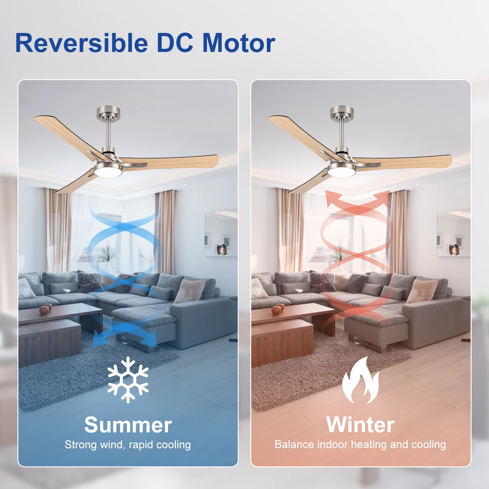 52" Nickel Finish Ceiling Fan With 3 Reversible Blades And Adjustable LED Light - Sleek, Efficient, And Affordable