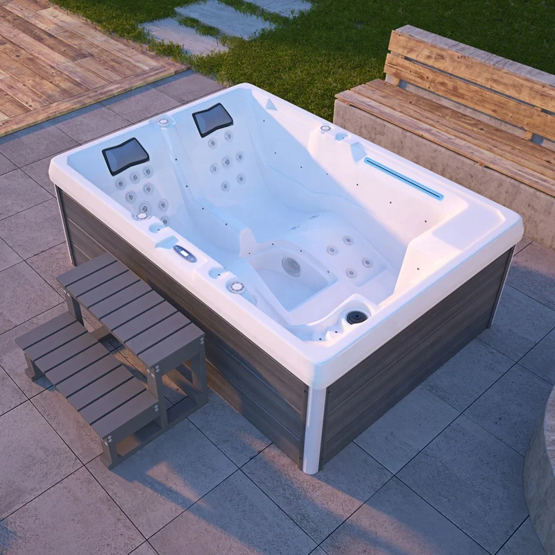 New Massage Waterfall Outdoor Spa Swim Pool square Hot Tub with LED Factory Price Jacuzzier Function 3 Persons