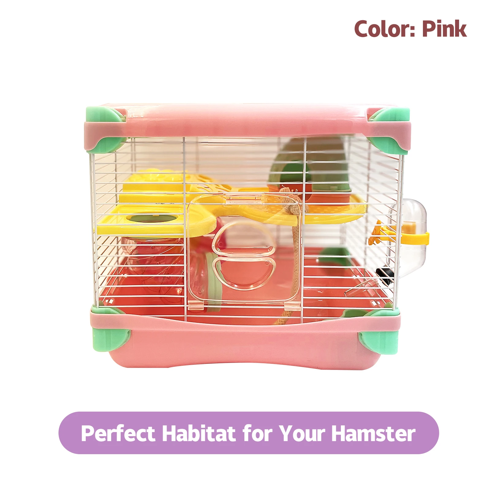 Hamster Cage 2 Layers with Tunnels, Exercise Wheel and Hideout, Travel Small Animal Cage with Portable Carry Handle, Hamsters Ca