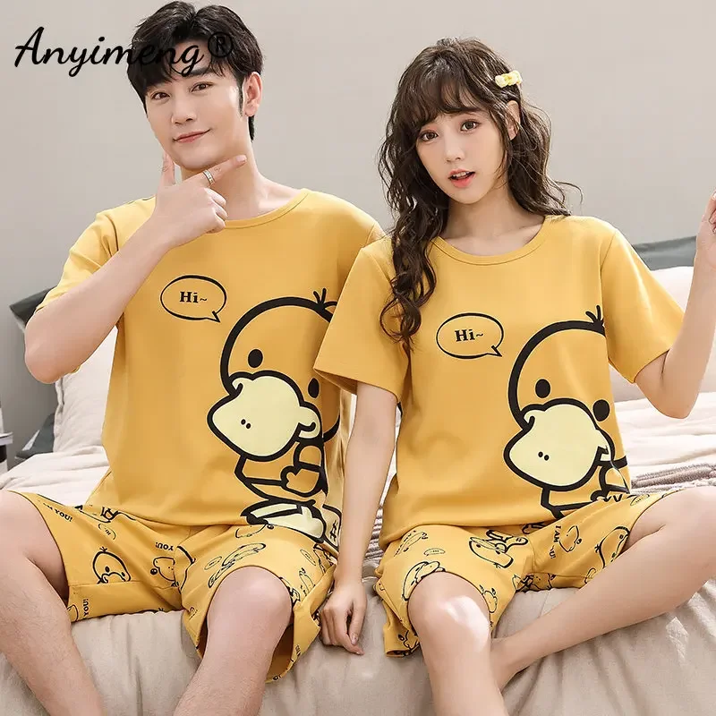 New Summer Fashion Coppia Pigiama con colletto tondo Set Kawaii Orso Stampa Indumenti da notte per giovani amanti Homesuit Pigiama da coppia