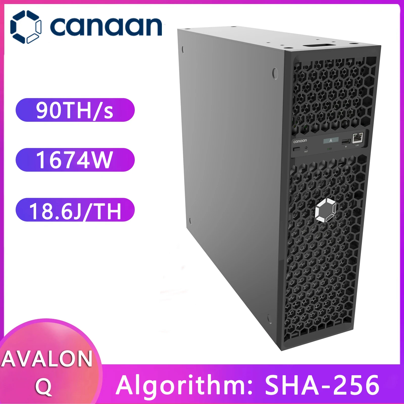 Canaan Avalon Q 90TH/s Bitcoin Miner 1674W ASIC Miner 3U Quiet Home BTC Mining With PSU Avalon BTC Miner 110-220V Support