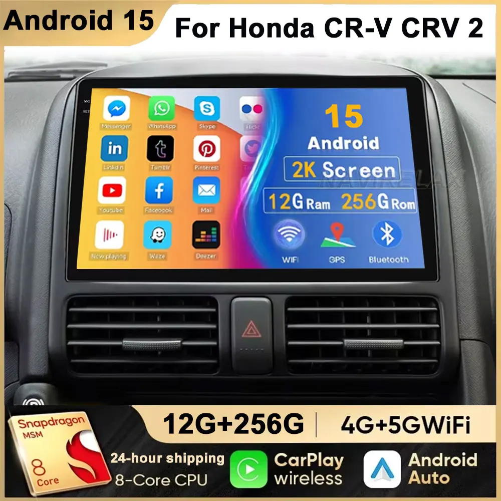 Android gps navi 9 polegadas carro multimídia rádio player de vídeo para honda CR-V crv 2 2001 - 2006 os 4g bluetooth carplay botão luzes