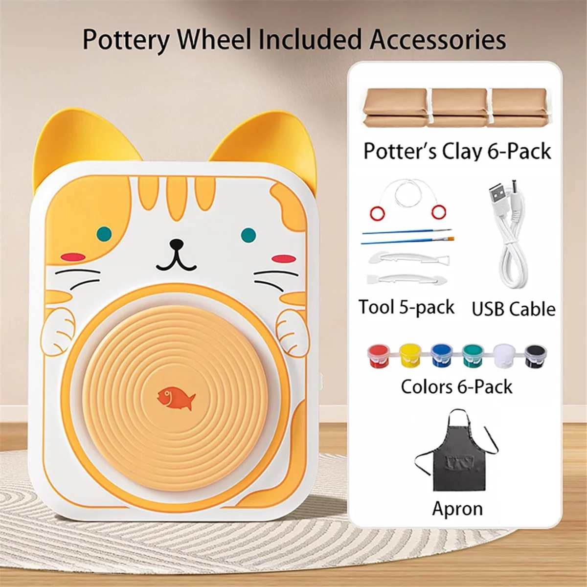 Ruota in ceramica per bambini-strumenti per scolpire l'argilla e Kit di pittura, Kit fai da te per principianti, confezione da 6 argilla da modellare, Kit di artigianato