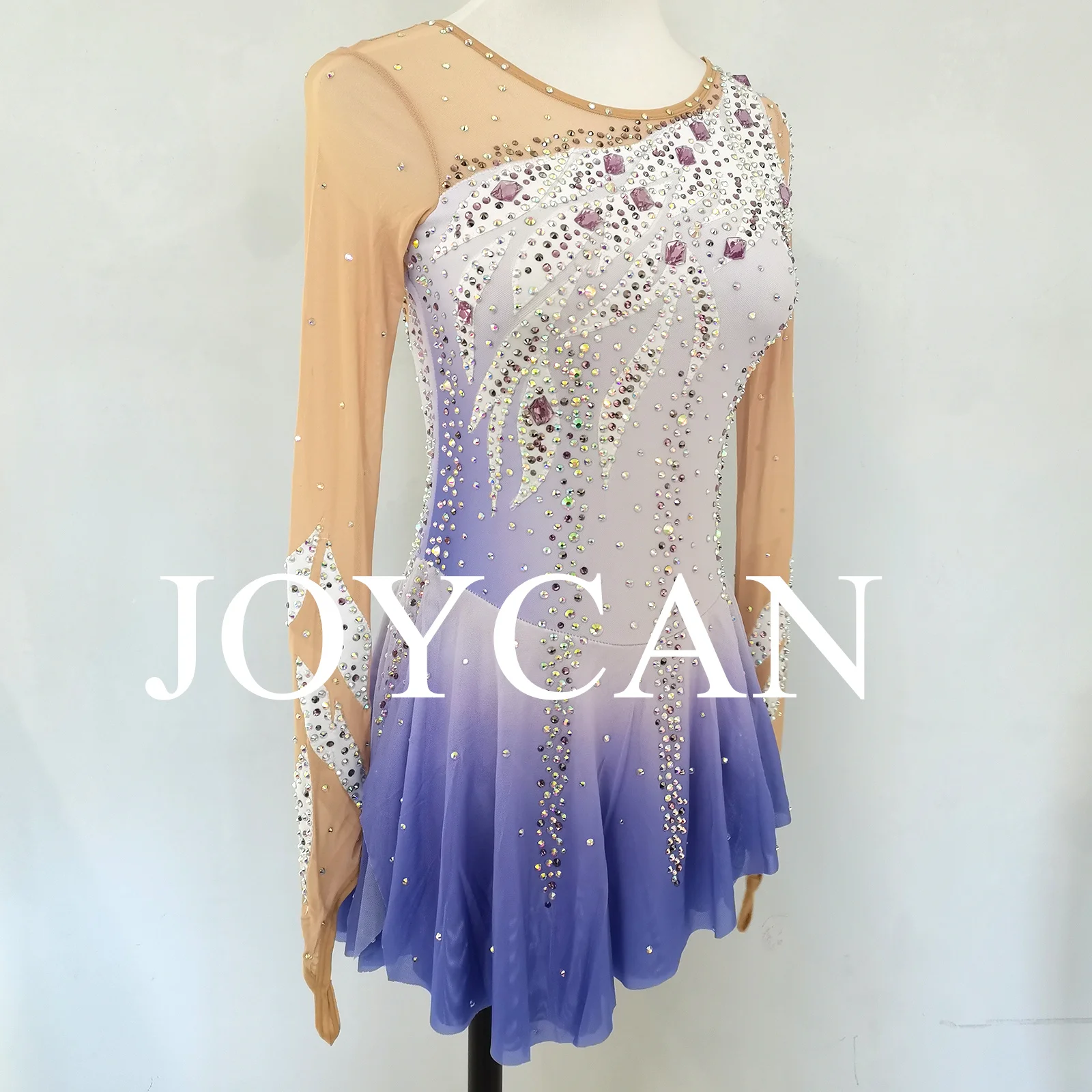 JoyCan платье для фигурного катания на льду для девочек, синяя эластичная одежда из спандекса для соревнований, танцевальная одежда по индивидуальному заказу