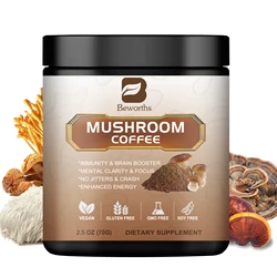 BEWORTHS 10 in1 Mushroom Coffee Supplement Antioxidant Properties Enhances Brain Memory and Cognitive Clarity Promotes Digestion