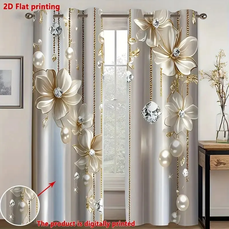 gold and silver pearl and diamond patterned Christmas print curtains, pole bag curtains, home decoration, room decoration,
