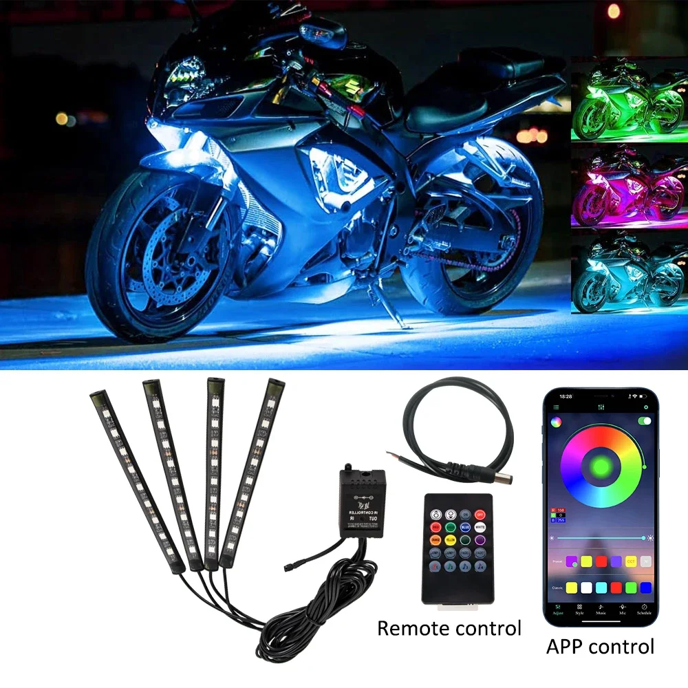 RGB Strip Light Motorcycle LED Underglow Ambient Strip Light App Remote Multi-Color Atmosphere Neon Moto Bottom Underbody Lights