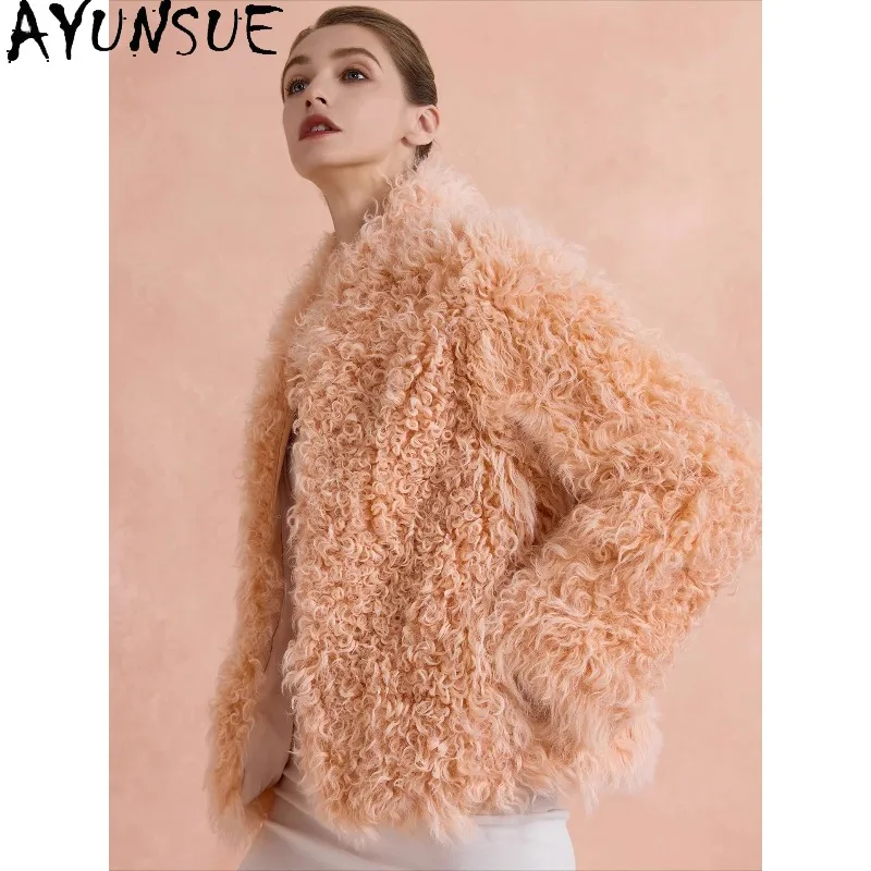 معطف فرو حقيقي من AYUNSUE معاطف شتوية فاخرة للنساء سترة من الجلد والفرو ملابس خارجية عالية الجودة ملابس نسائية Fourrure